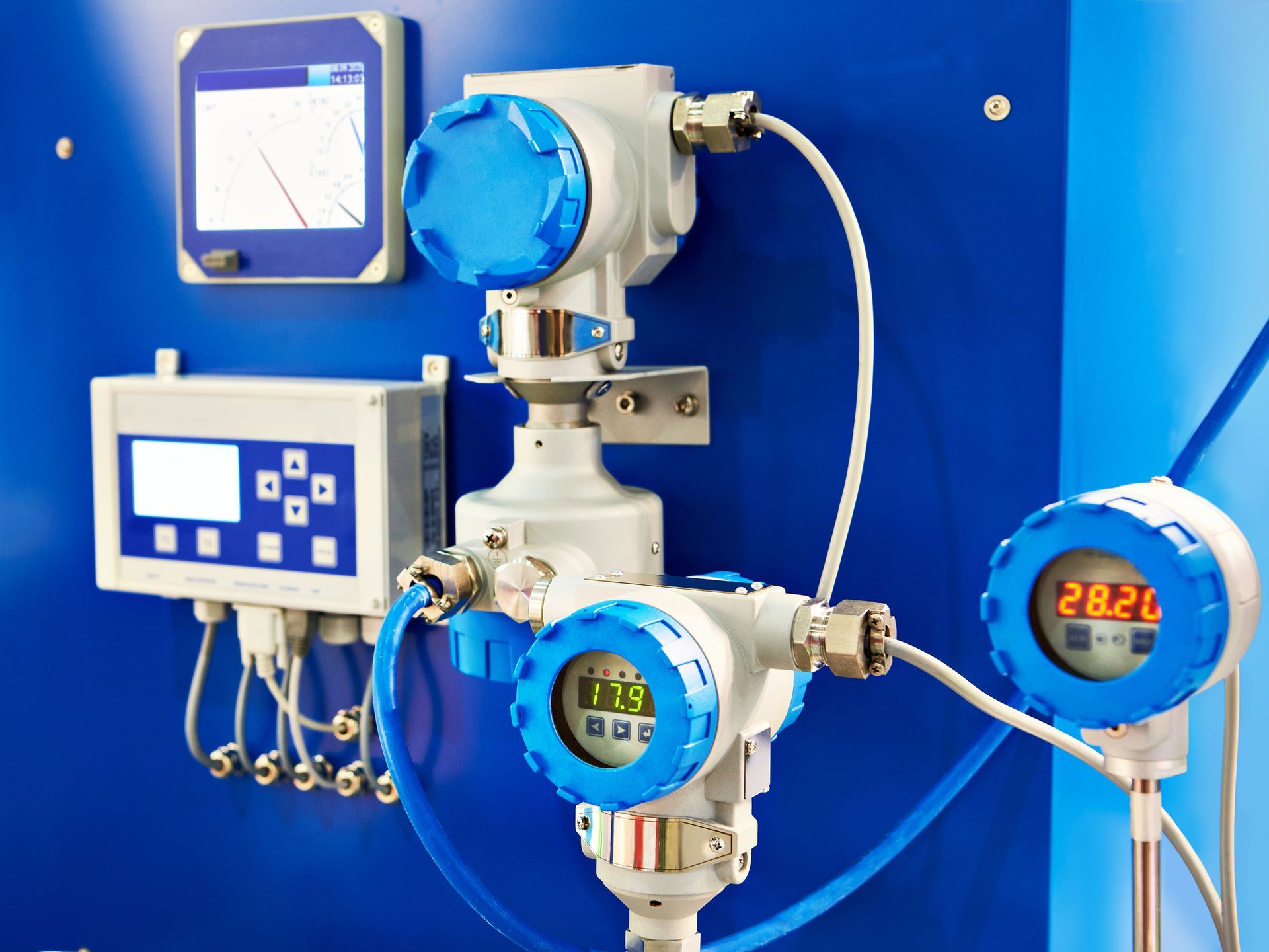 Electronic digital pH controller equipment at an industrial exhibition. Electronic digital pH controller equipment at an industrial exhibition.