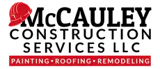 The logo for mccauley construction services llc is a painting , roofing , and remodeling company.