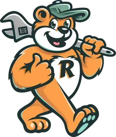 A cartoon teddy bear is holding a wrench and giving a thumbs up.
