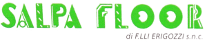 Logo SALPA FLOOR in verde e grigio su sfondo bianco.