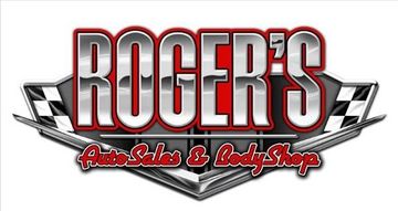 Roger&rsquo;s Auto Sales & Body Shop logo in red and silver chrome lettering