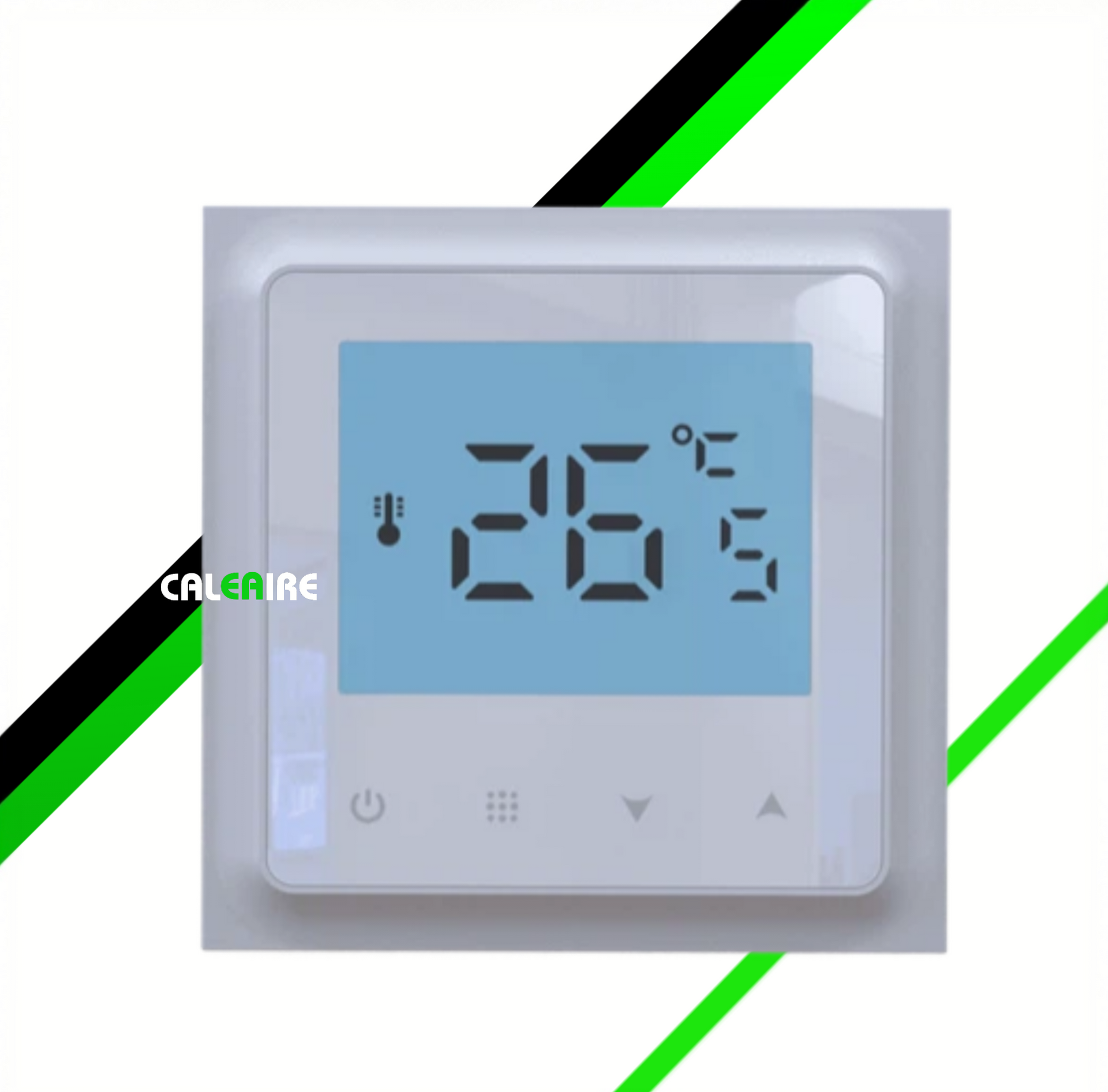 Termostato digital que muestra 26 grados centígrados.