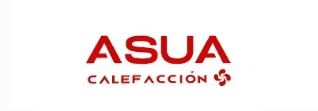 Logotipo de calefacción ASUA en rojo sobre fondo blanco.