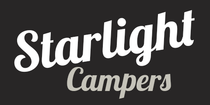 White “Starlight Campers” logo on a dark background