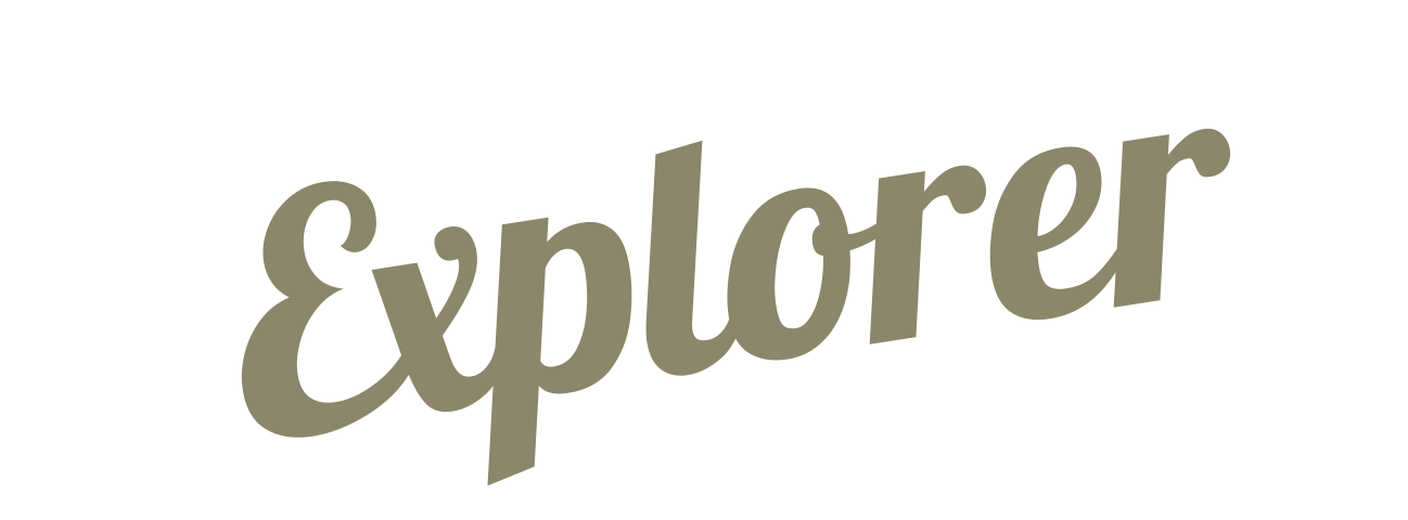 Stylized tan script reading “Explorer” on a white background