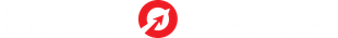 Red circular logo with a white upward arrow on a black and white header bar