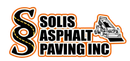 Solis Asphalt Paving Inc. logo with orange and black text and a paving machine illustration