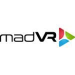 A logo for mad vr with a colorful triangle on a white background.