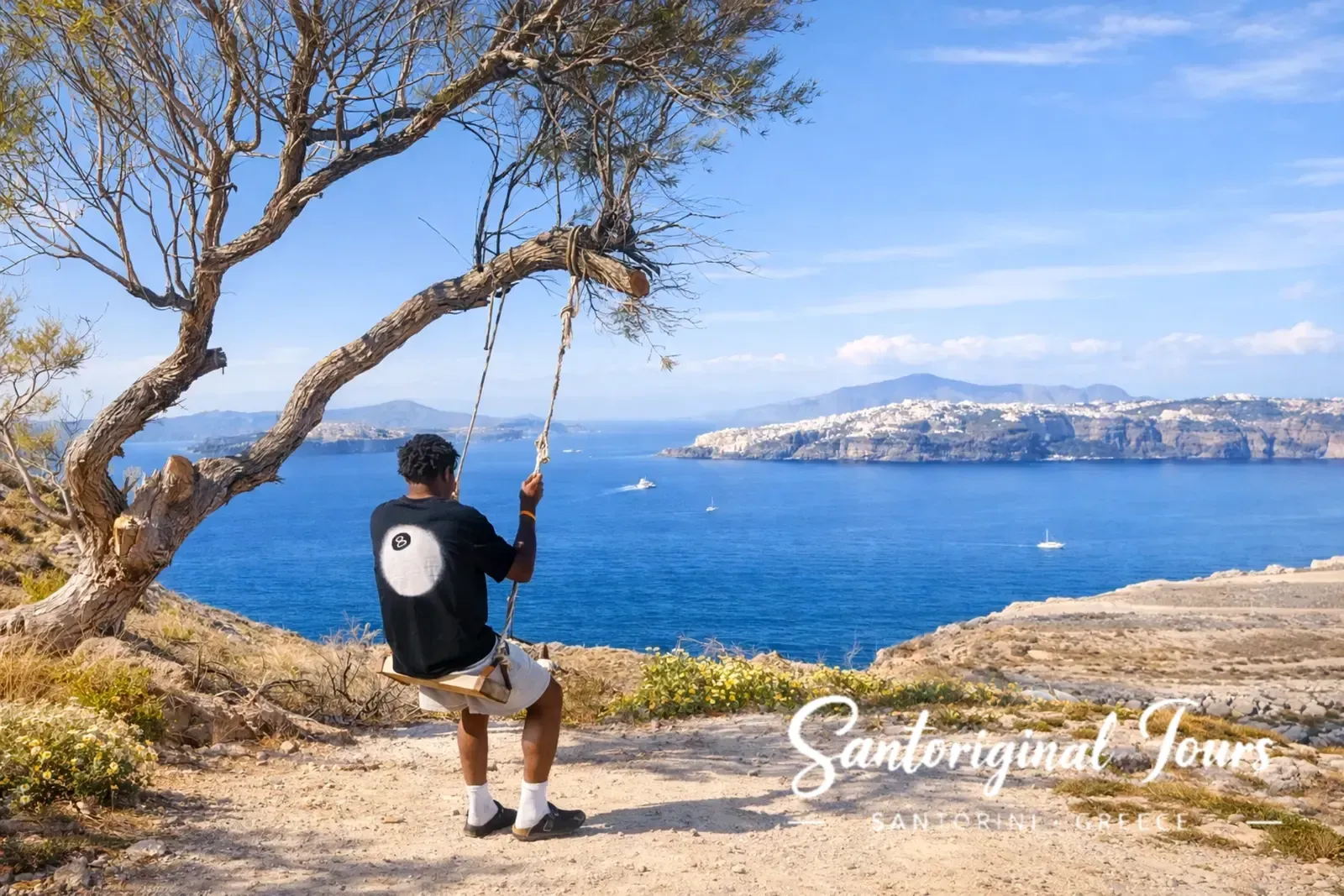 A quieter moment on the Santorini Must-See Highlights Private Tour — a hidden caldera viewpoint, fresh air, and time to enjoy the island without rushing.