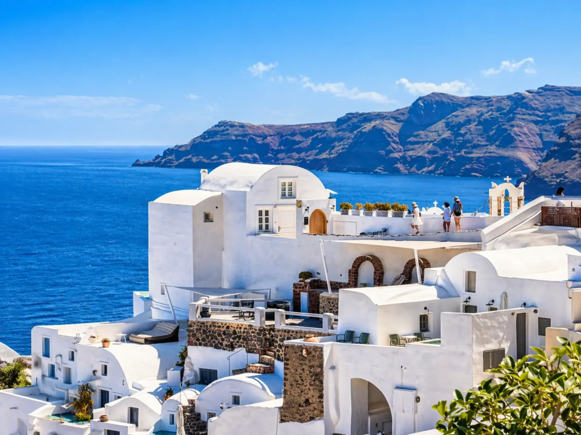 Santorini island scenery connected to Aphrodite Micheli islander background