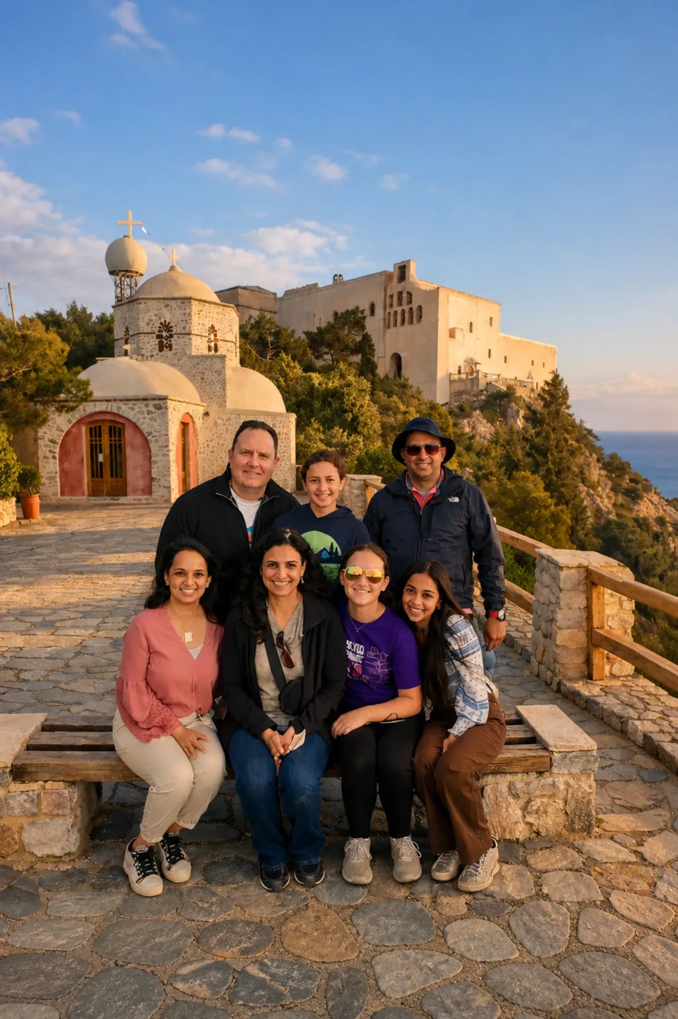 Private tour guests enjoying Santorini with local guide Kostas Boumis