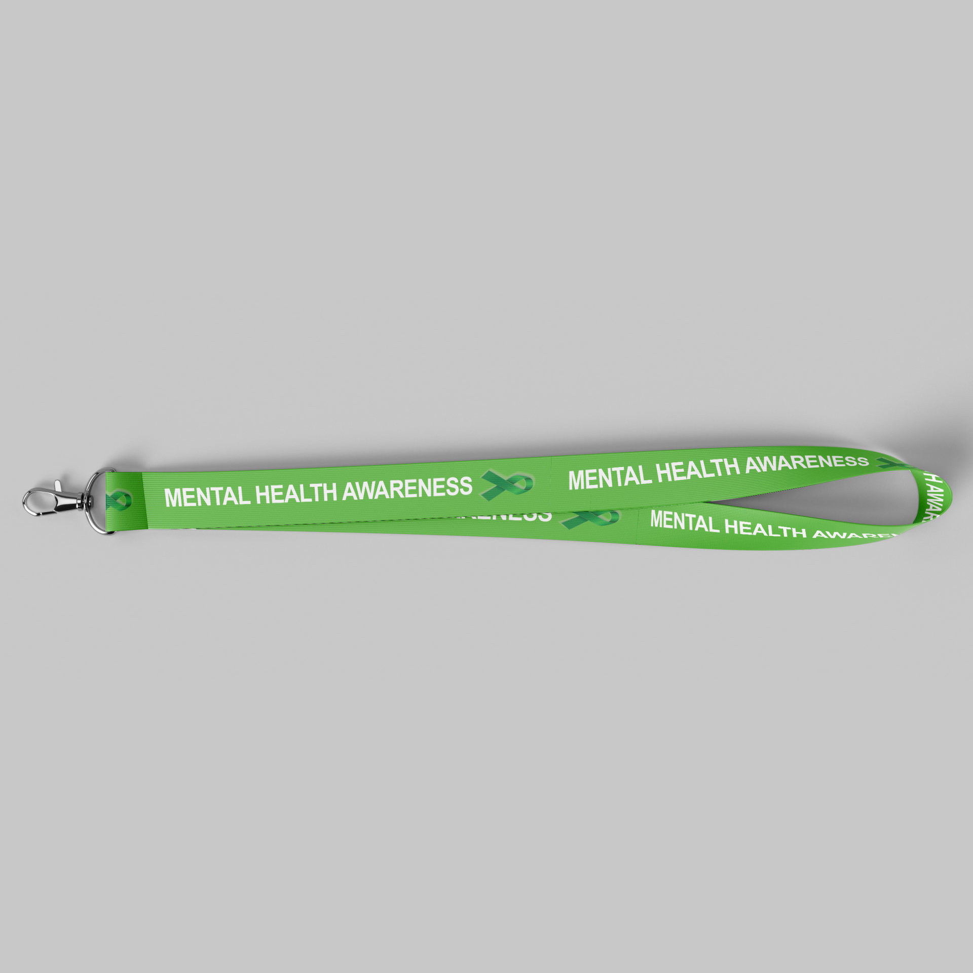 Promotional green and white lanyard supporting Mental Health Awareness