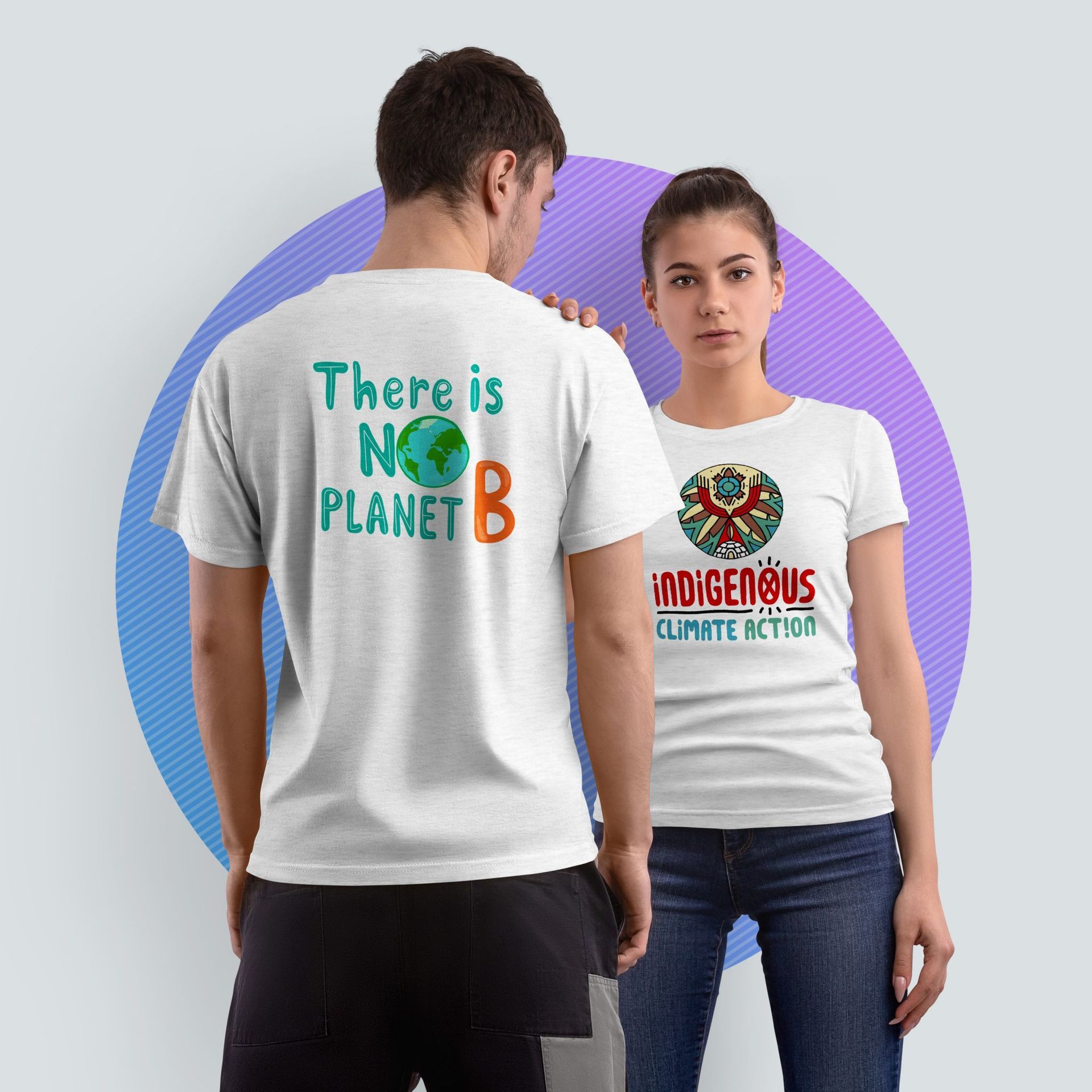 Indigenous Climate Action promotional white t-shirts