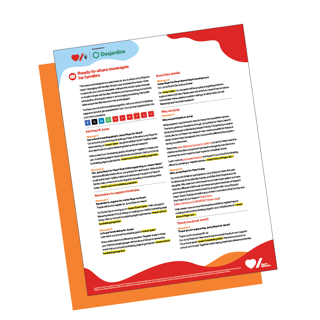Ready-To-Share Messages resource with written messages to families about Jump Rope for Heart.