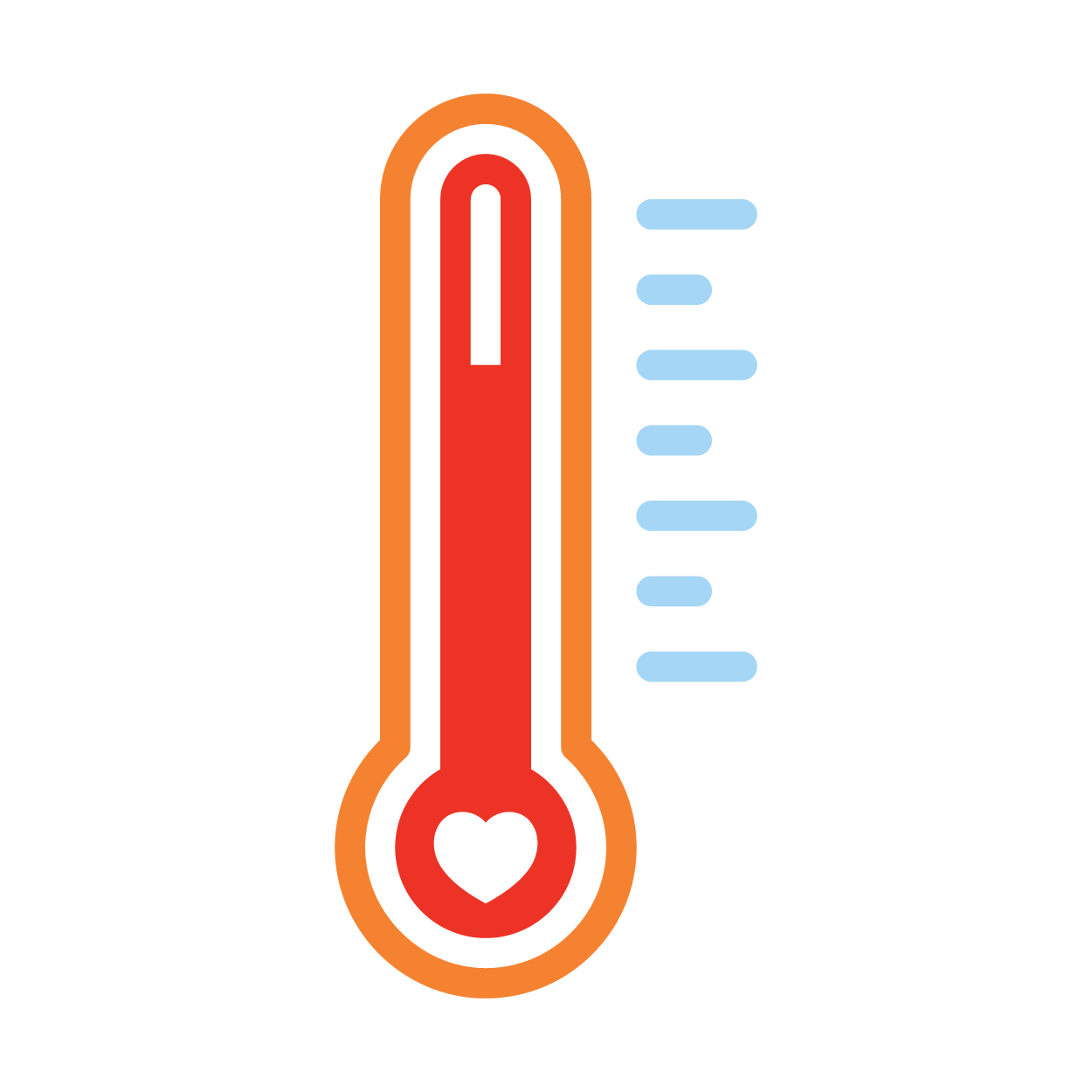 Drawing of a thermometer with a heart at the bottom.