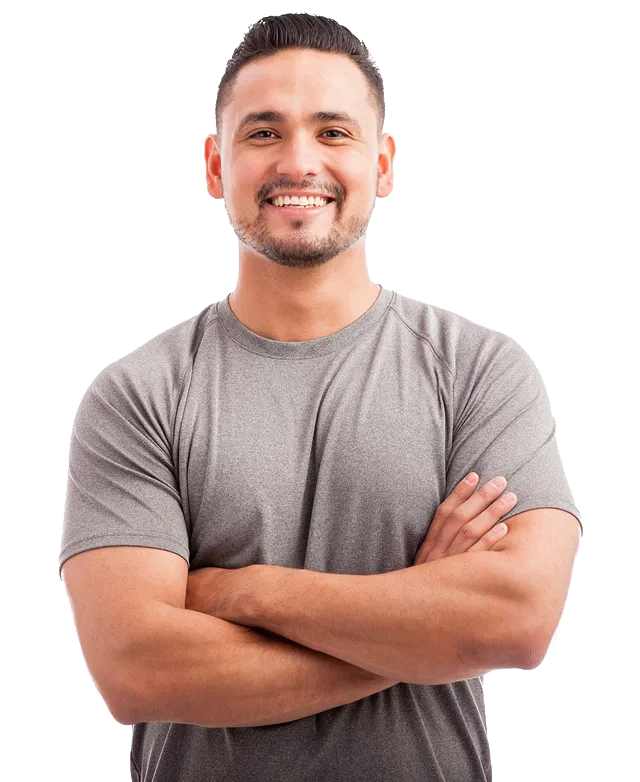Teacher wearing a grey shirt smiling.