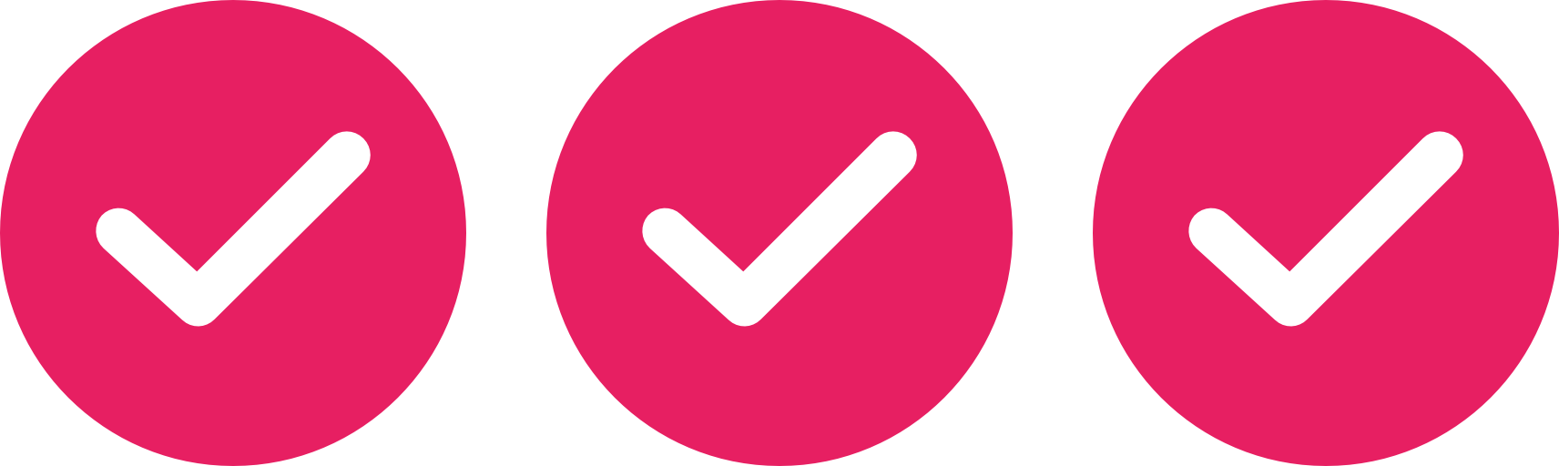 Three pink circles, each with a white checkmark.