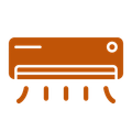 Orange wall-mounted air conditioner icon with airflow lines