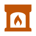 Orange fireplace icon with a flame in the center