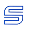 Logo stilizzato con la lettera S con contorno blu su sfondo bianco.