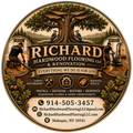 Logo for Richard Hardwood Flooring featuring brown block graphics and text on a light wood-grain background.