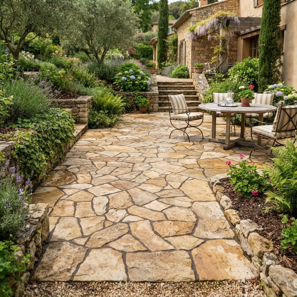 Natural stone paving installed for an outdoor patio by Tilers Tiling