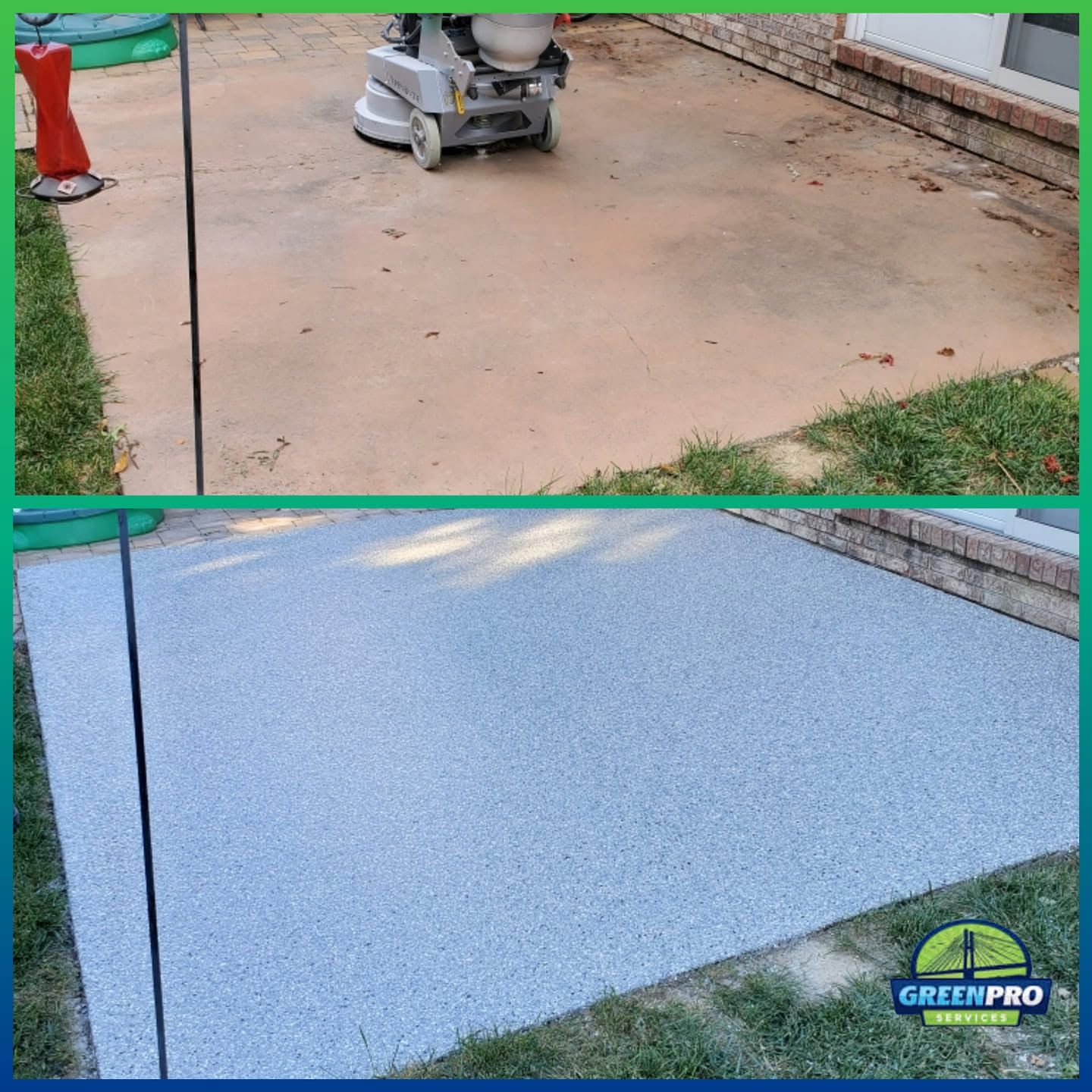 Before and after concrete floor coating install in Kankakee IL by Green Pro Services