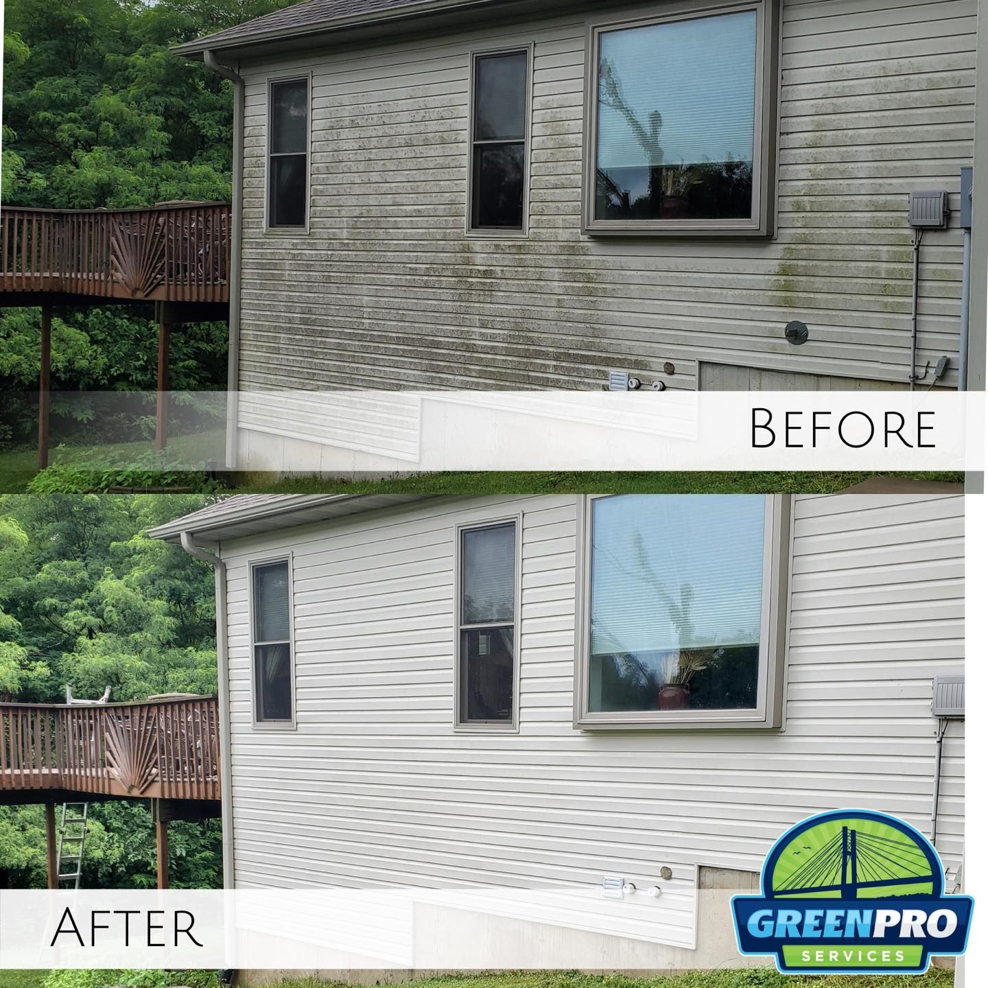 Before and after house washing in Bourbonnais IL