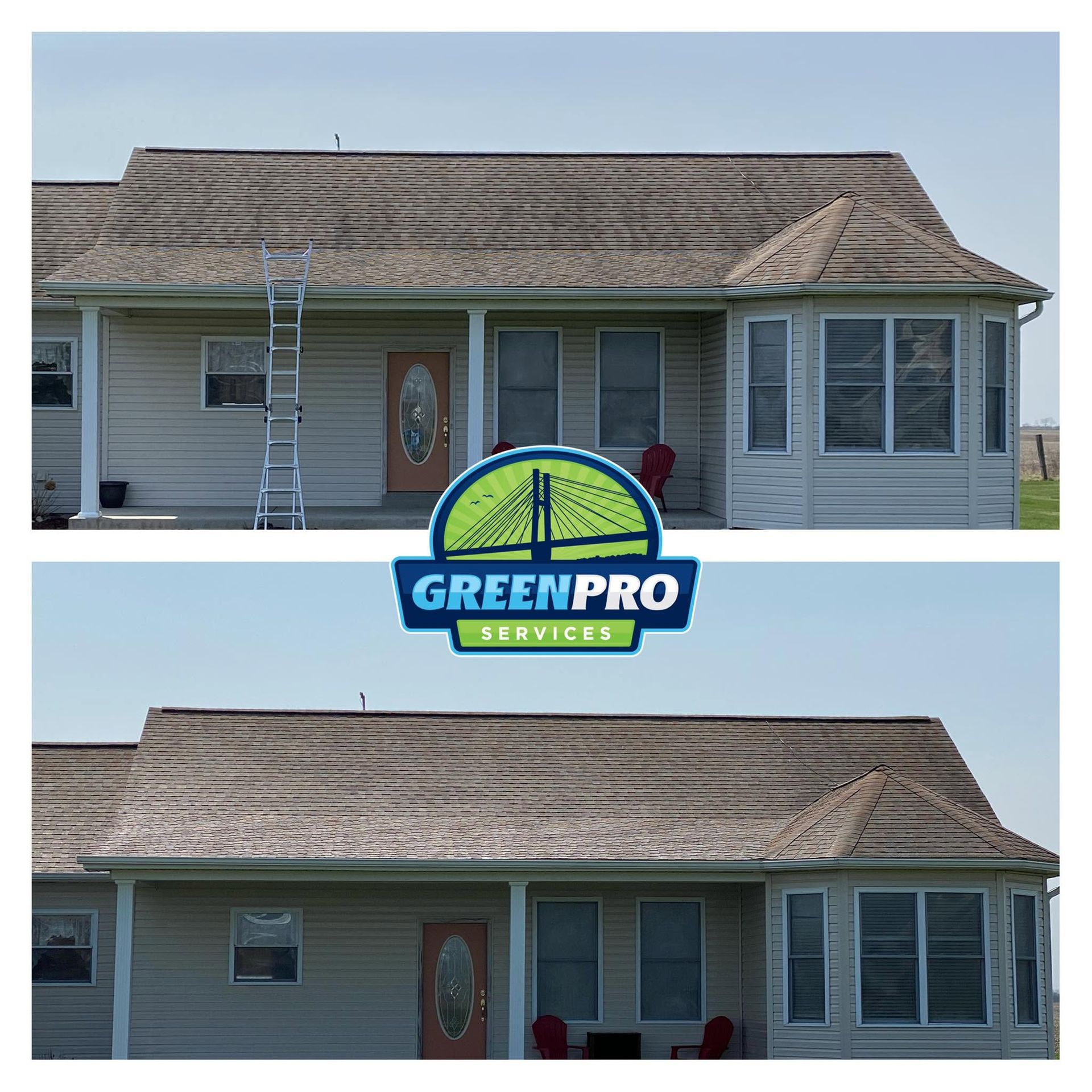Roof cleaning before and after on a home in Frankfort IL by Green Pro Services