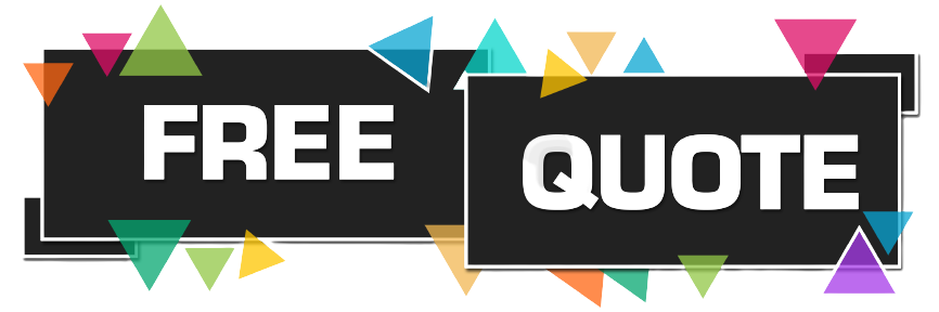 Black and white “FREE QUOTE” banner with colorful triangles around it