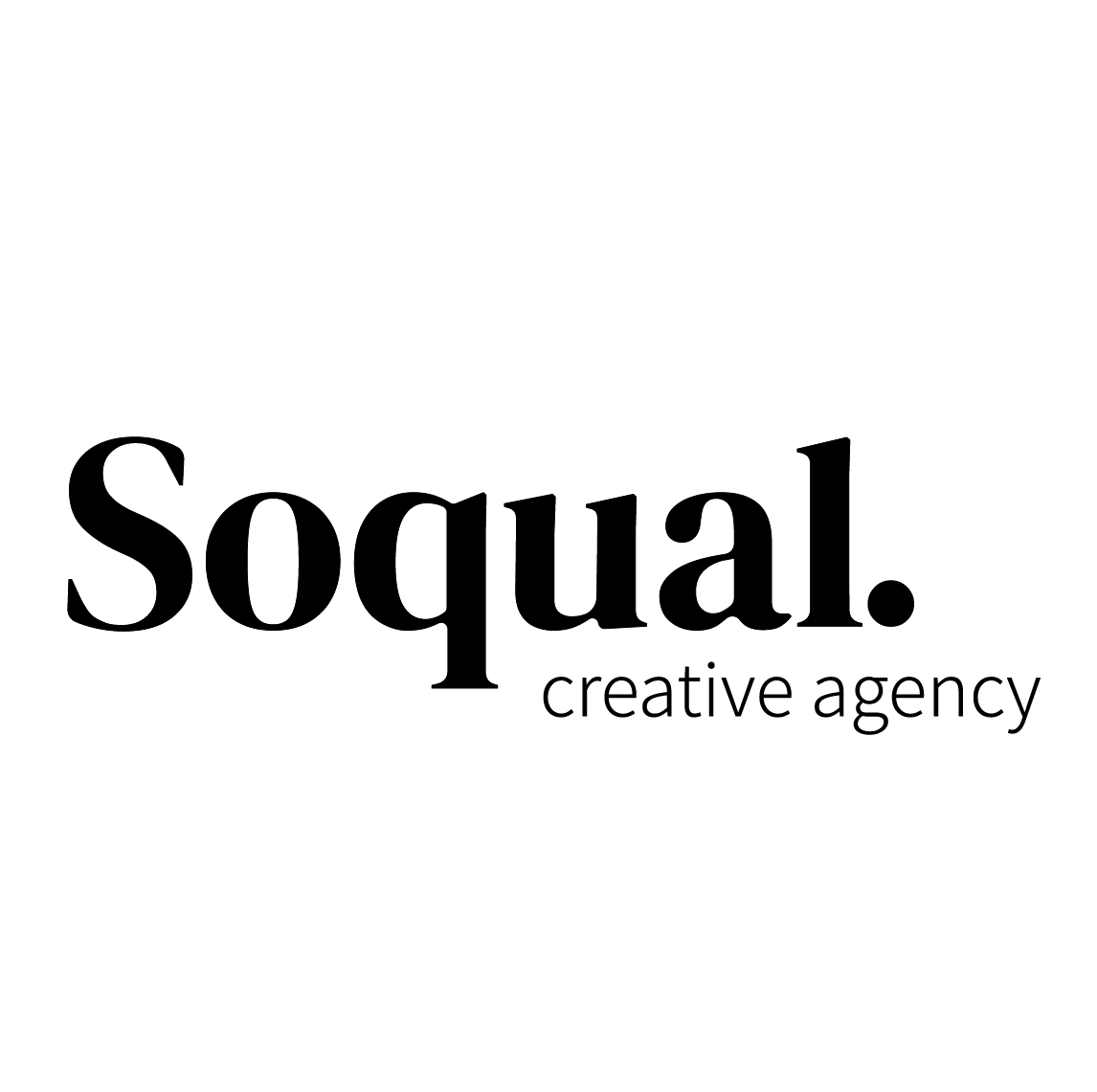 A black logo for Soqual Creative Agency on a transparent background.