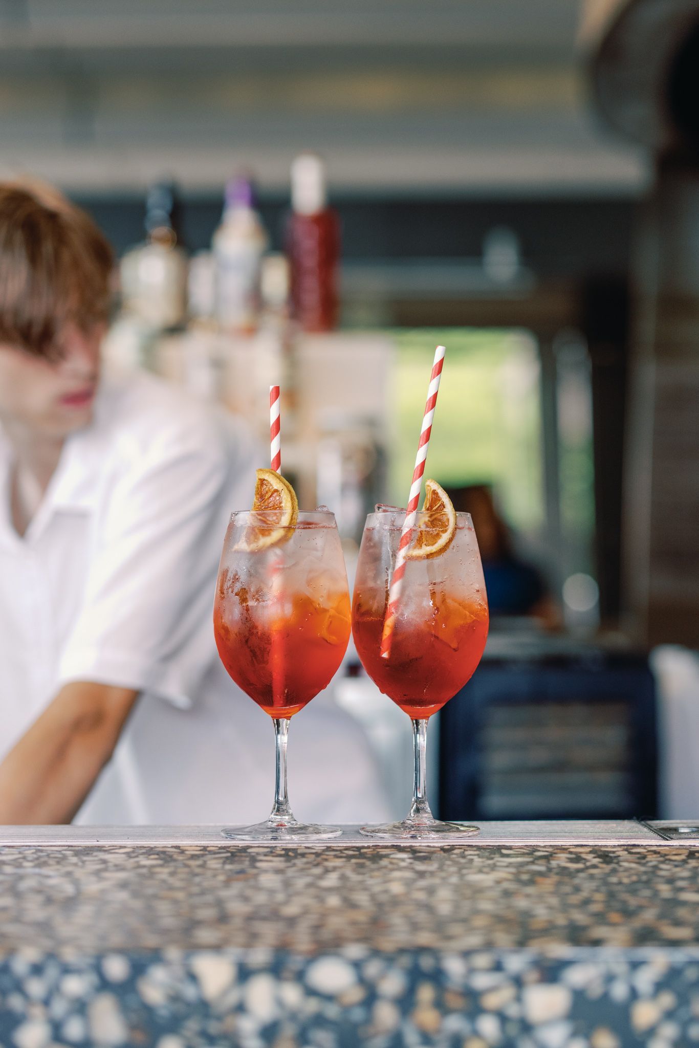 An image from our photo shoot for Merewether Surfhouse. The photo shows two cocktails/