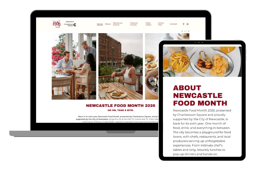 A screen shot of a website created and maintained by Soqual for Newcastle Food Month.