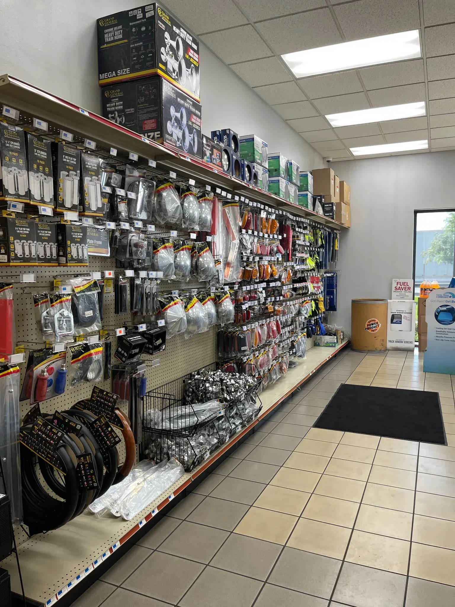 Rows of tools and supplies in the TA Janesville Truck Service in Janesville, Wisconsin.