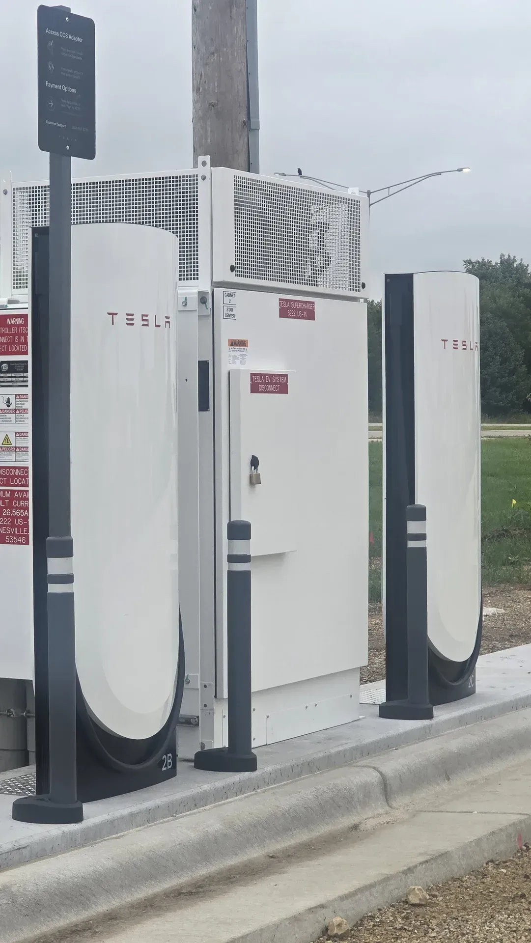 Tesla Supercharger stations for EV charging at TA Janesville, Wisconsin
