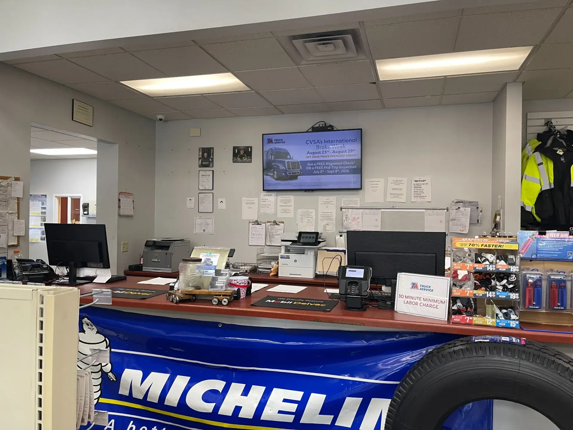 Service counter for the semi-truck parts in the TA Janesville Truck Service area.