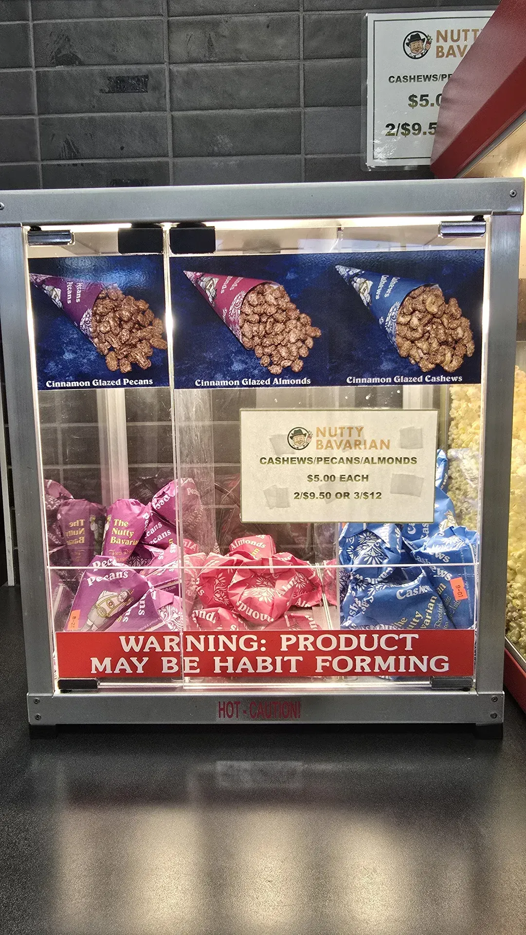 Nutty Bavarian warm roasted pecans, cashews, and almonds available at TA Janesville Travel Center near I-90 in Janesville, WI