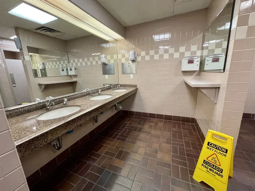 Clean public bathroom located at TA Janesville Travel Center off I-90 in Janesville, WI