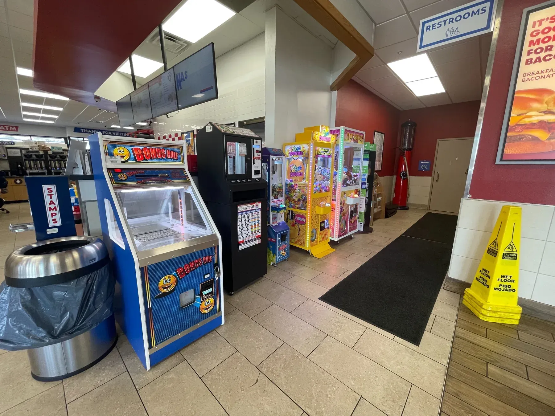 Restroom at TA Janesville Travel Stop is convenient and clean. In proximity to other amenities near the dining area.