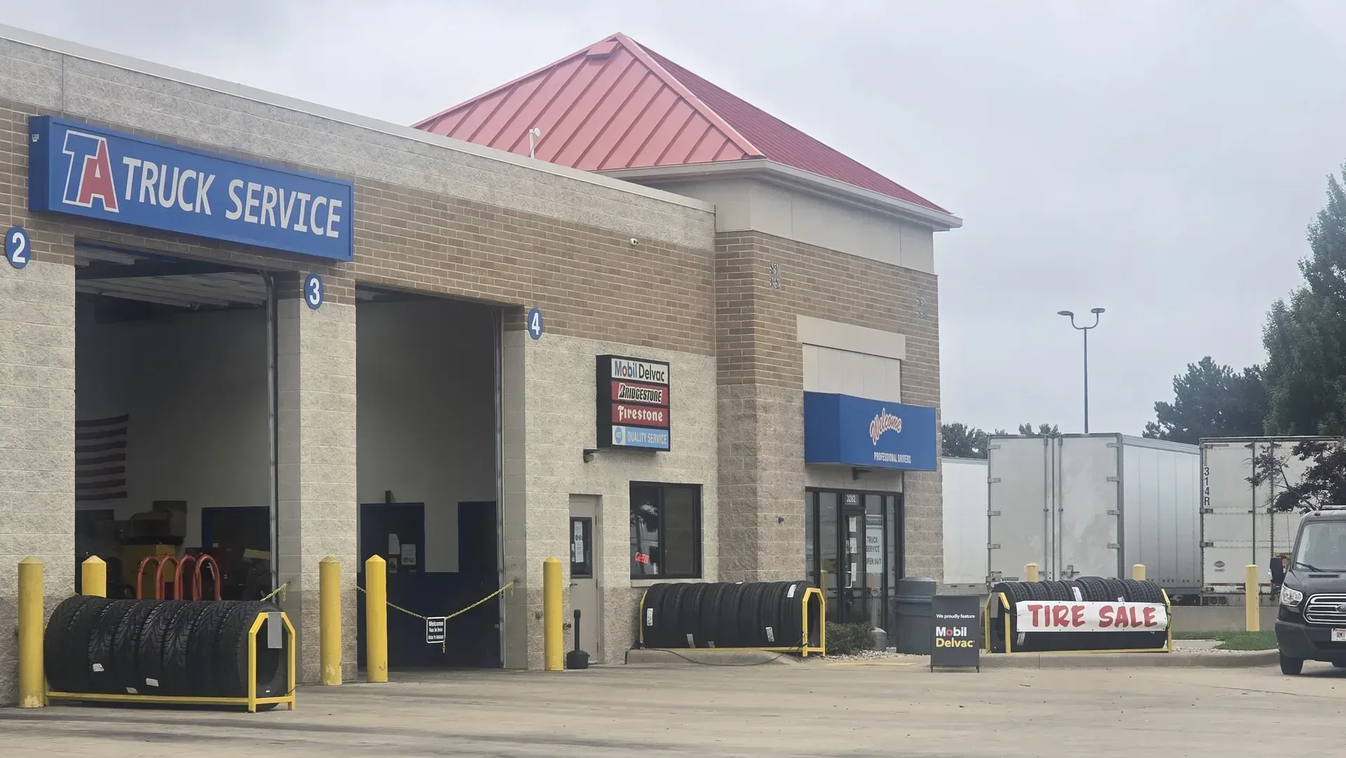 TA Janesville sells tires in the truck service workshop