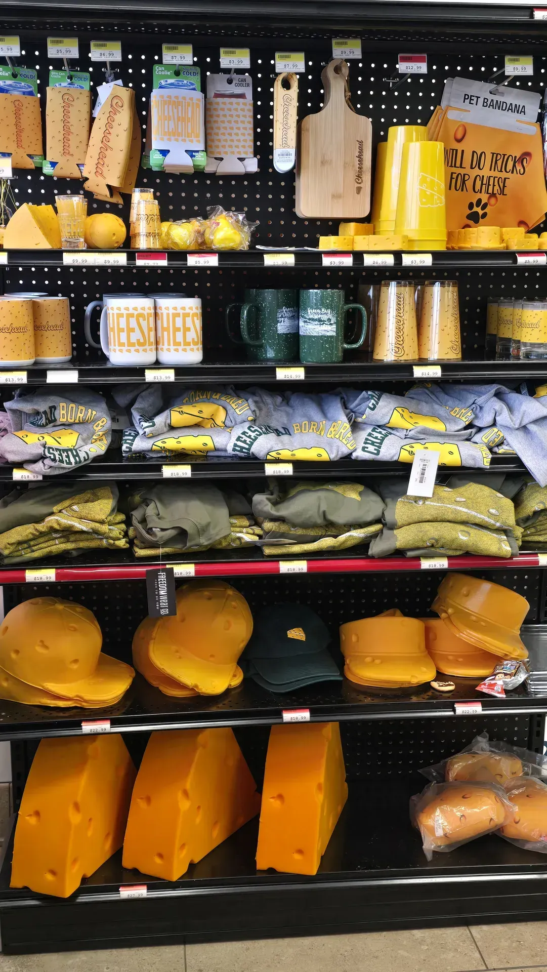 Wisconsin souvenir section at TA Janesville Travel Center featuring Cheehead merchandise