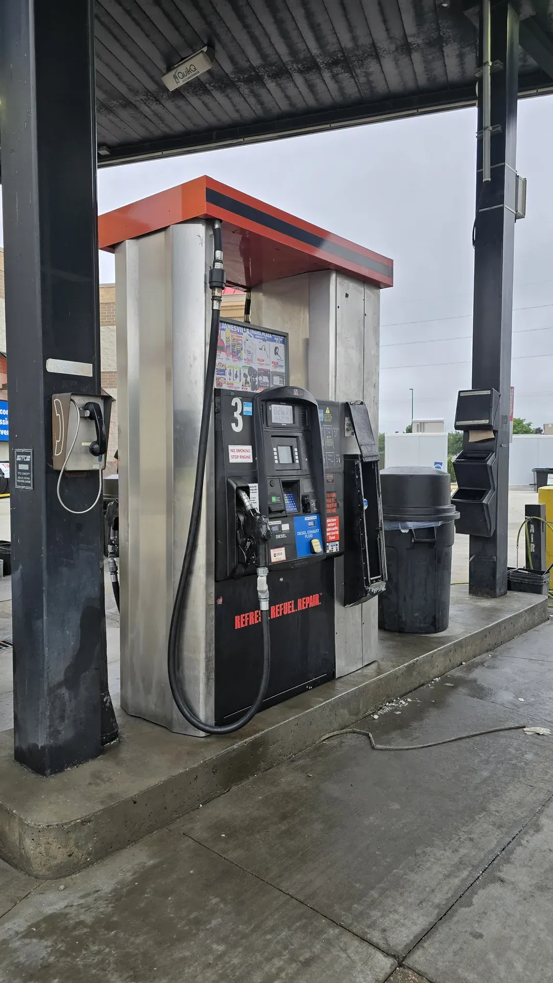 Diesel and DEF pump for semi trucks at TA Janesville Travel Center in Janesville, WI.