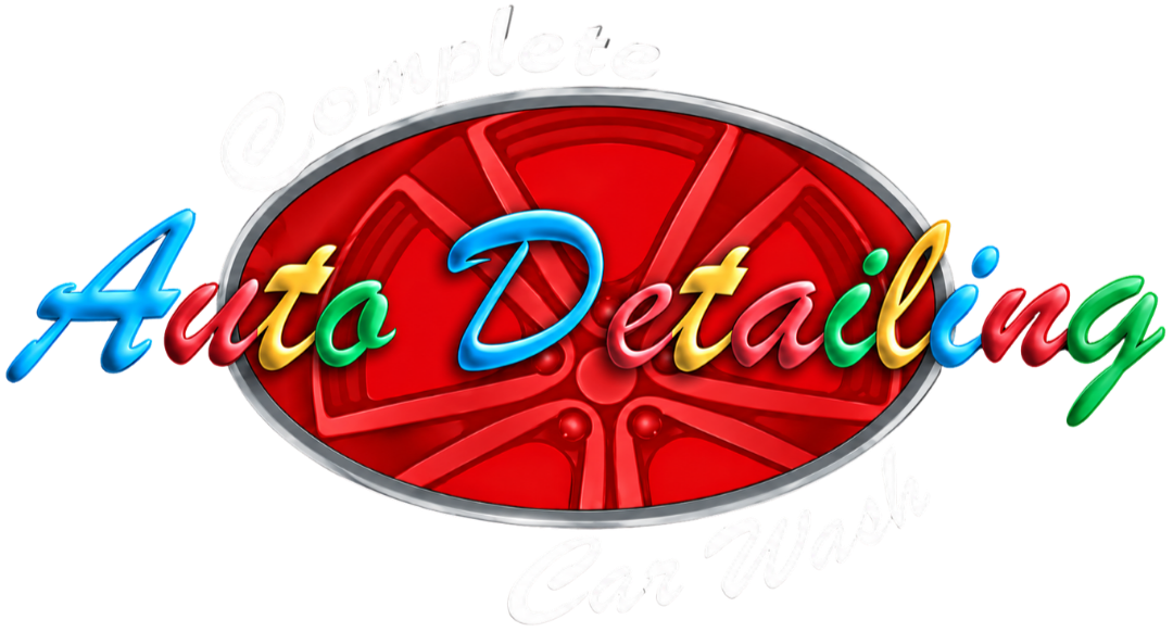 Complete Auto Detail & Car Wash logo with a red wheel emblem and colorful Auto Detailing lettering on a transparent background