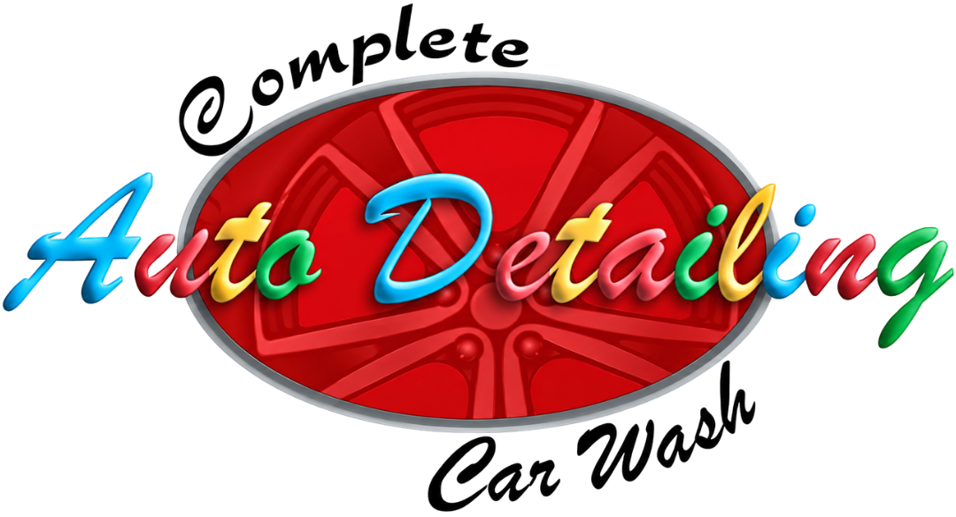 Complete Auto Detail & Car Wash logo featuring a red wheel emblem with colorful automotive detailing lettering
