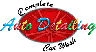Complete Auto Detail & Car Wash logo featuring a red wheel emblem with colorful automotive detailing lettering