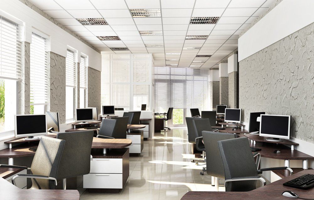 Corporate office with office chair and table