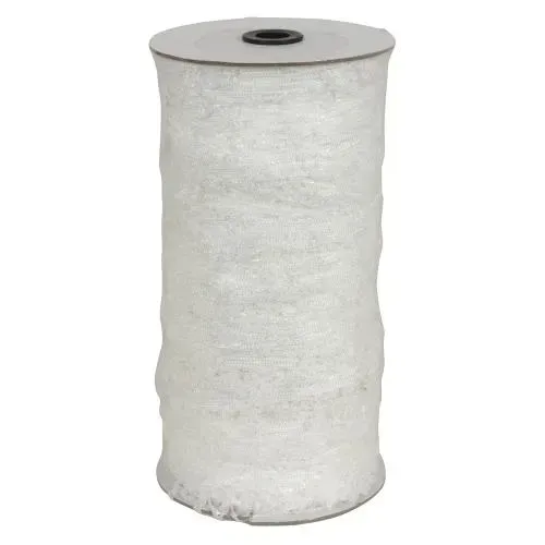 White cylindrical spool or roll of material with a dark center hole on a plain background