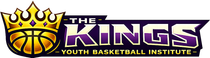 Logo for The Kings Youth Basketball Institute, featuring a gold basketball-topped crown next to purple-and-gold text.