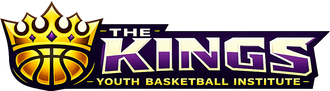Logo for The Kings Youth Basketball Institute, featuring a gold basketball-topped crown next to purple-and-gold text.