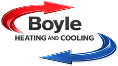 Boyle Heating and Cooling logo with red and blue curved arrows